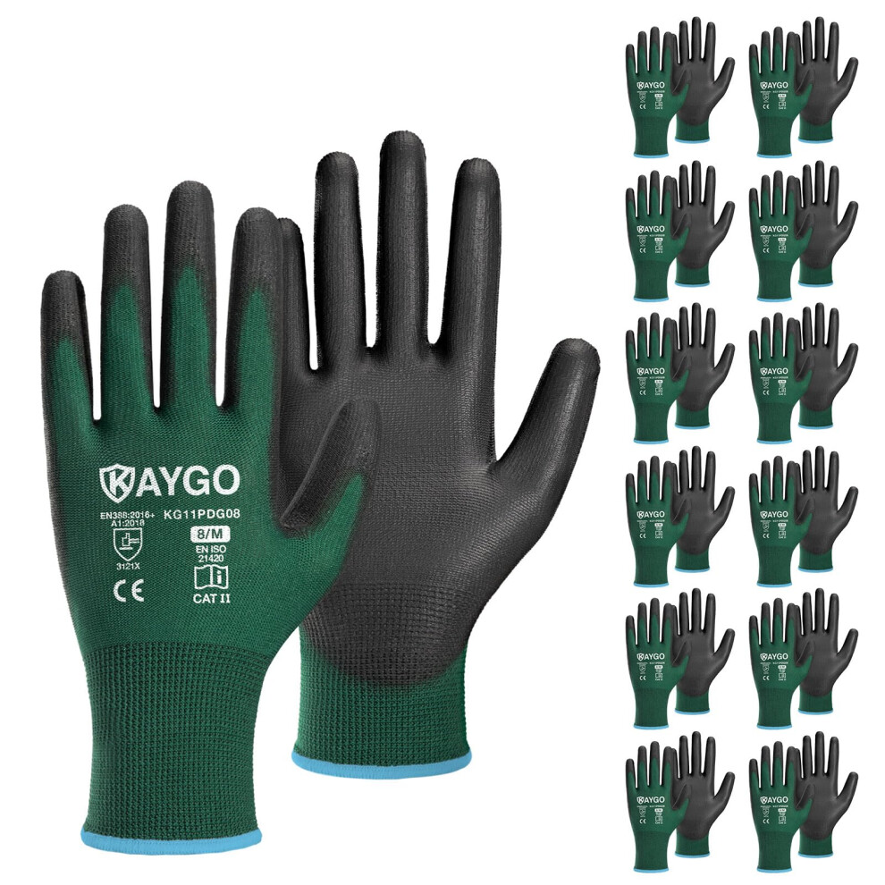Kaygo Safety Work Gloves Pu Coated-12 Pairs Kg11pb Seamless Knit Glove With Polyurethane Coated Smooth Grip On Palm&Fingers For Men And Women Idea 6942421269830