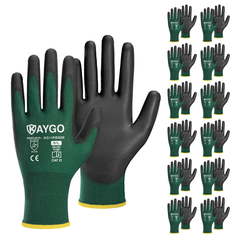 Kaygo Safety Work Gloves Pu Coated-12 Pairs Kg11pb Seamless Knit Glove With Polyurethane Coated Smooth Grip On Palm&Fingers For Men And Women Idea 6942421257820