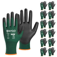 KAYGO veiligheidswerkhandschoenen PU-gecoat-12 paar KG11PB naadloos gebreide handschoen met polyurethaan gecoate gladde grip op palm en vingers voor