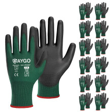 KAYGO veiligheidswerkhandschoenen PU-gecoat-12 paar KG11PB naadloos gebreide handschoen met polyurethaan gecoate gladde grip op palm en vingers voor