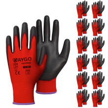 KAYGO Safety Work Gloves PU Coated-60 Pairs KG11P Seamless Knit Glove with Polyurethane Coated Smooth Grip on Palm & Fingers for Men and Women