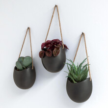Kazai. Wall Planters -Ellie- | Hanging Ceramic Plant Pots 3 Pieces | Wall Decoration for Indoors Balcony and Garden | Graphite (Matte)