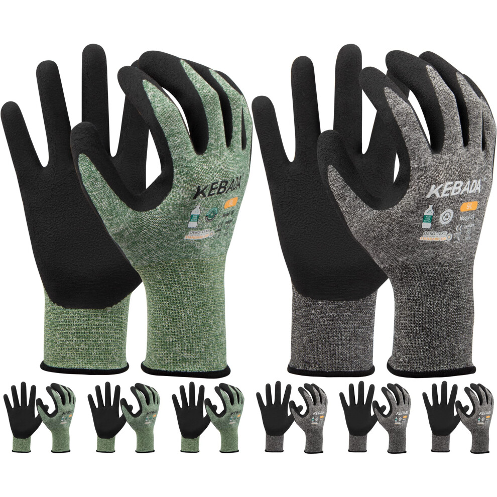 Kebada G Gardening Gloves for Men 6 Pairs Latex Coated Yard Work Gloves with Grip Textured Micro-Foam Coating on Palm & Fingers Lightweight Breatha
