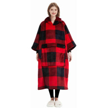 KFUBUO Tragbarer Decken-Hoodie f   r Erwachsene, lang, Sherpa, alle Muster, rot kariert,    bergro   er Kapuzenpullover, Sweatshirt, Deckenideen