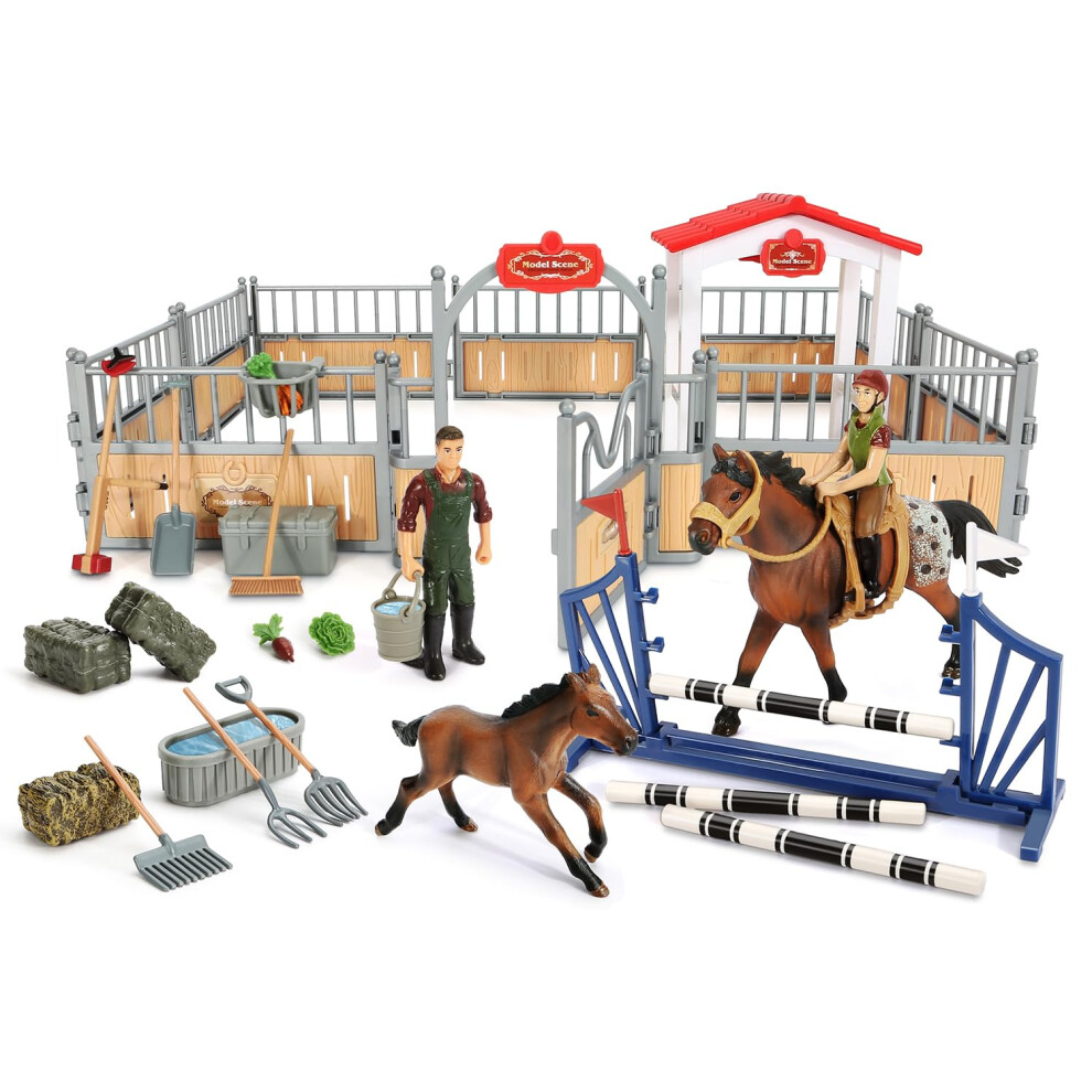 Kidbest - Set Da Gioco Con Stalla Per Cavalli, Per Bambine E Bambini, Con Cavaliere, Animali Da Fattoria, Giocattoli Da Fienile, Giochi Di Finzio-image