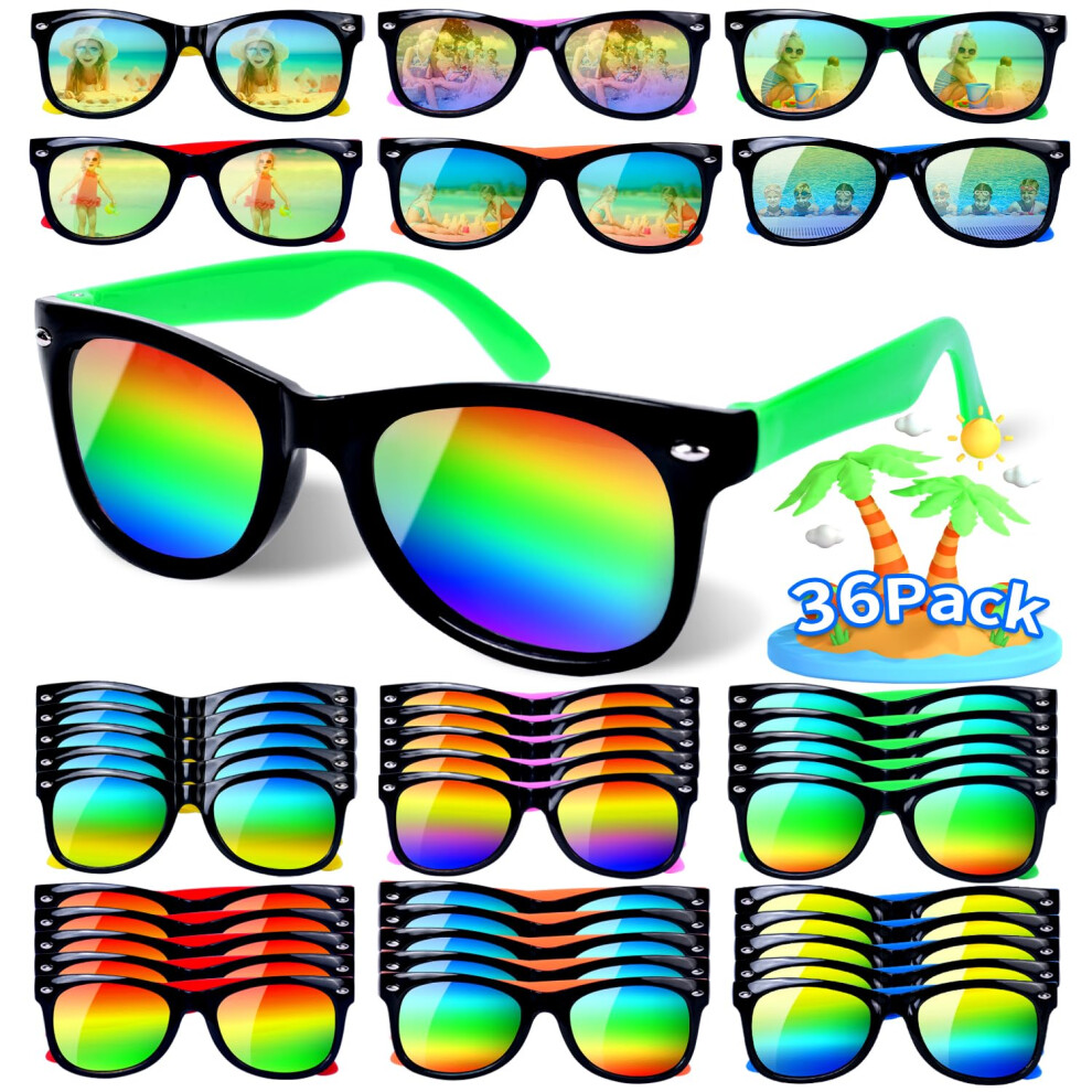Widiso Kids Sunglasses Bulk 36 Pack Kids Party Favor For Kids Age 4-8-12 Neon Sunglasses With Uv400 Protection Pool Party Toys Goody Bag Stuffers Summer Toys