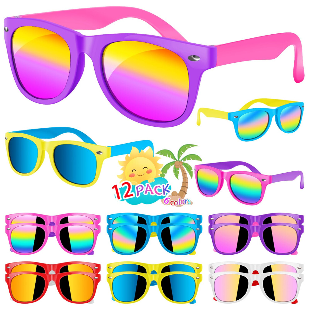 Ynrriiy Kids Sunglasses Bulk Kids Sunglasses Party Favor 12 Pack Neon Party Sunglasses For Kids Boys And Girls Age 3-8 Beach Pool Birthday Party Supplies