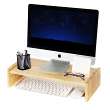 Kinlink Bambus Monitor Stand Riser Monitor Riser med 2 justerbar højde 15,8 tommer computerstiger til computer iMac PC Printer Computer Monitor S