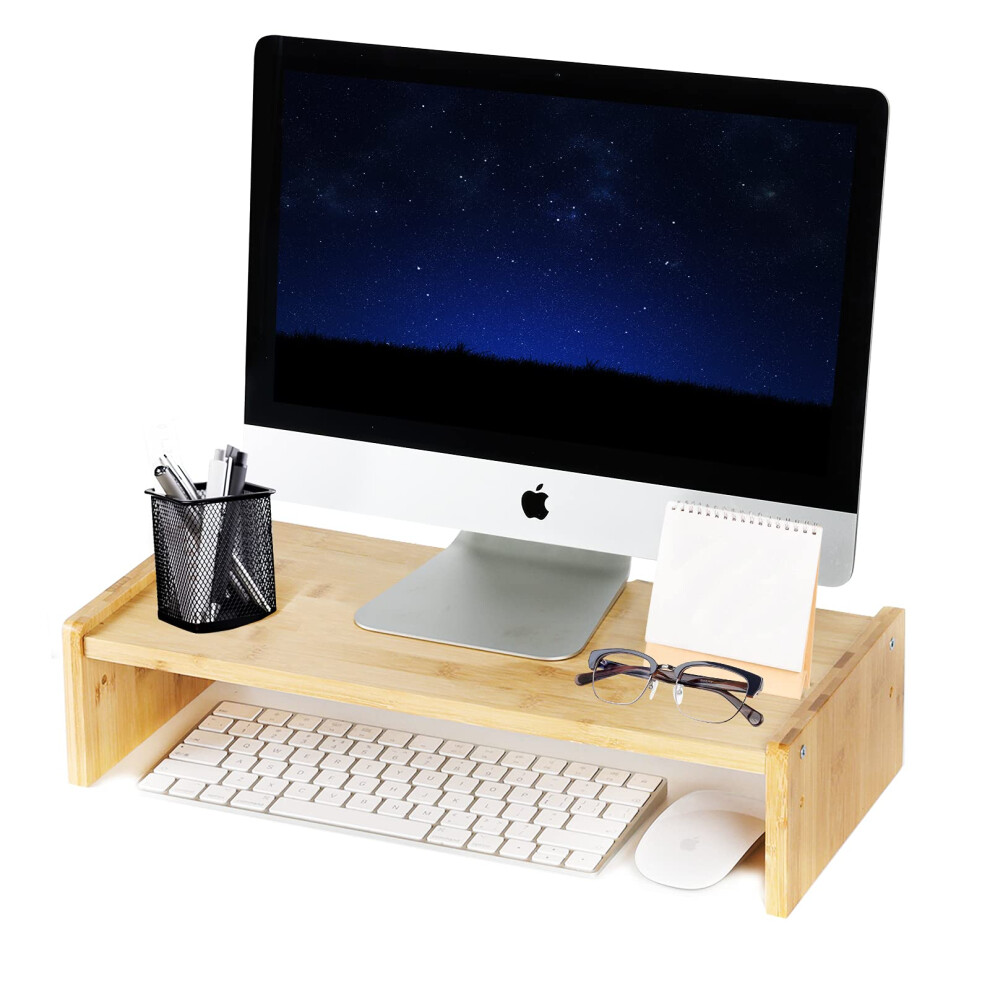 Kinlink Bamboo Monitor Stand Riser Monitor Riser With 2 Adjustable Height 15.8 Inch Computer Riser For Computer Imac Pc Printer Computer Monitor 602016774953
