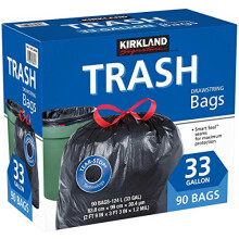 Vrecia na odpadky Kirkland Signature so stahovacou n rkou 33 gal nov velkost XL (90 kusov)