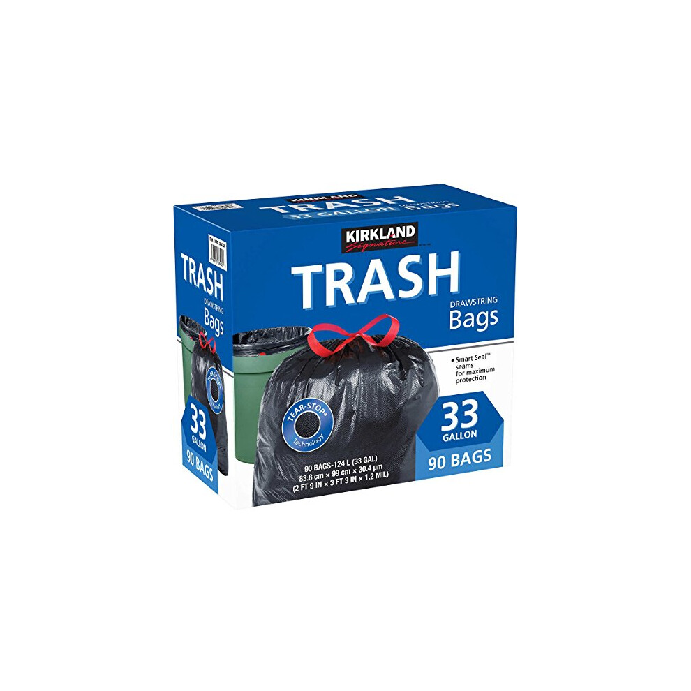 Kirkland Signature Drawstring Trash Bags - 33 Gallon - Xl Size - (90 count)