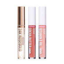 KISS New York 3 PACK Brilho Labial, Óleo Hidratante Não Pegajoso, 100% Natural, Leve, Nutriente (Rosegold & Manteiga de Cacau)
