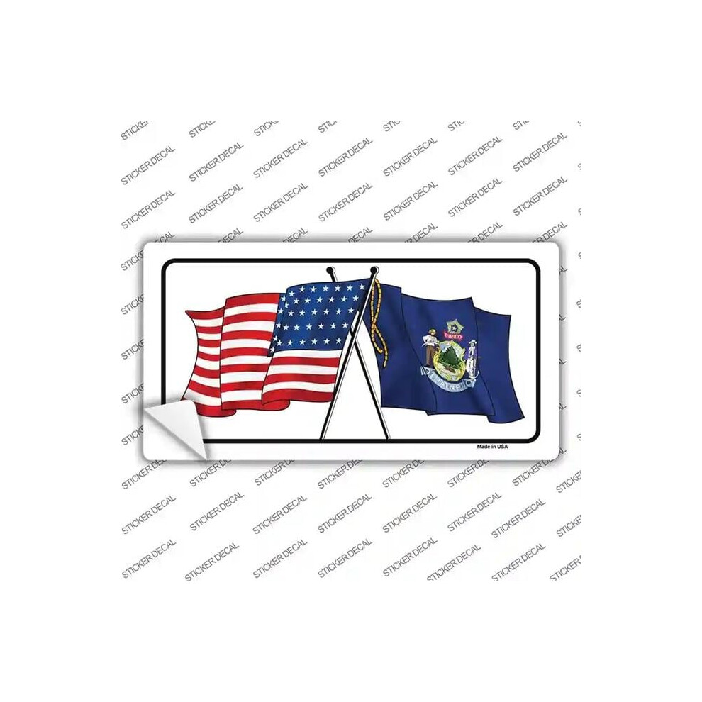 Smart Blonde Lp-11479S-S Maine Crossed Us Flag Novelty Sticker Decal - Small 792636402999