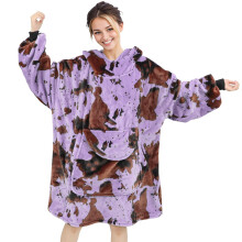 KIVEE Purple Cow Print Wearable Blanket Hoodie Oversized Fleece Sweatshirt Blanket with Giant Pocket Warm Cozy Hooded Blanket for Adult Cow Gifts