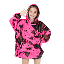 KIVEE Tragbare Kapuzendecke fur Kinder, rosa Kuh-Aufdruck, Sweatshirt-Decke mit riesiger Tasche, warme, gemutliche Kuh-Kapuzendecke, 6 10 Jahre a