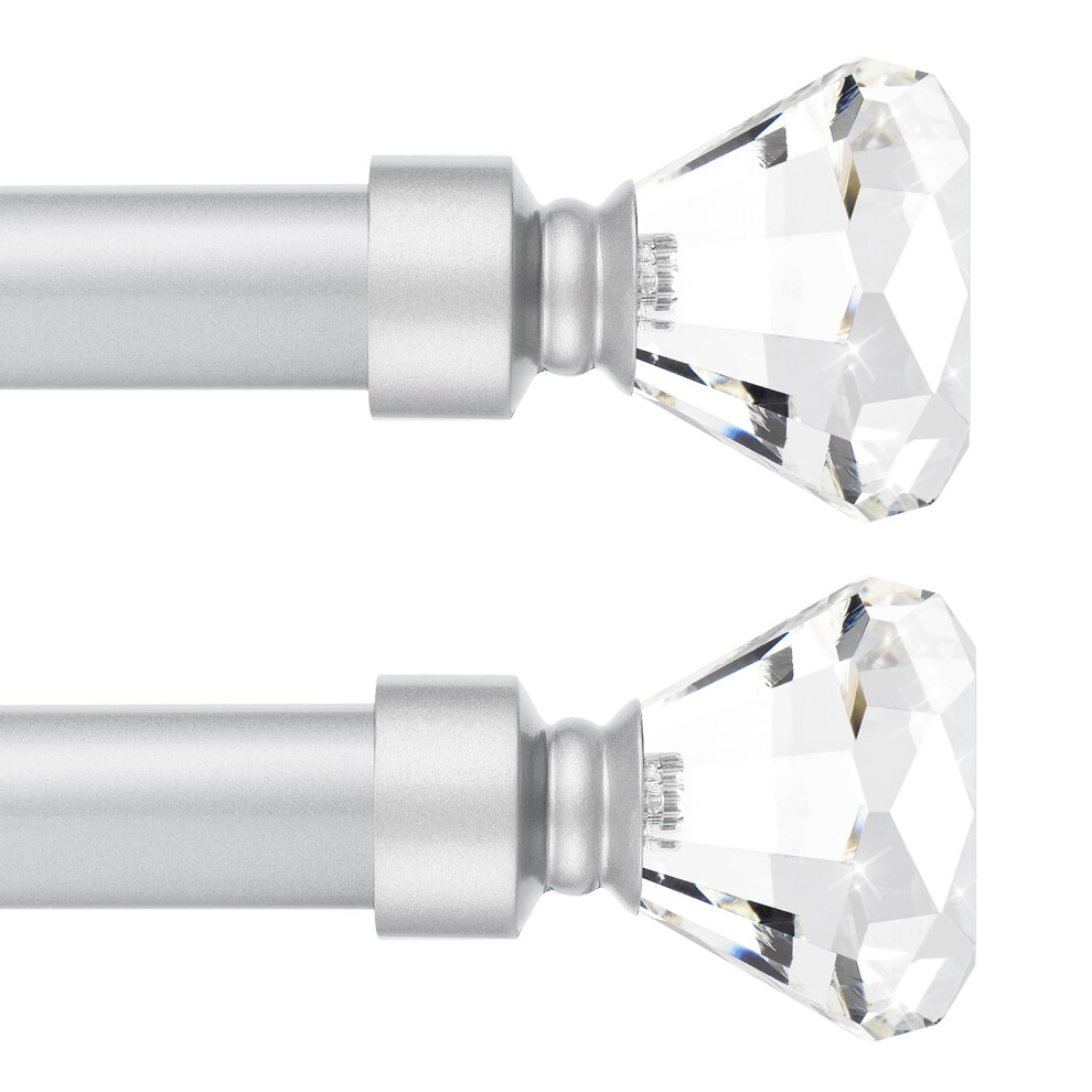 Knobelite Satin Nickel 2 Pack Window Treatment Single Curtain Rod  Adjustable Drapery Rod Set from 48 to 86 Inches with Crystal Finial Finials(4-7.2ft-image-OPC-PFM86QM-NEW