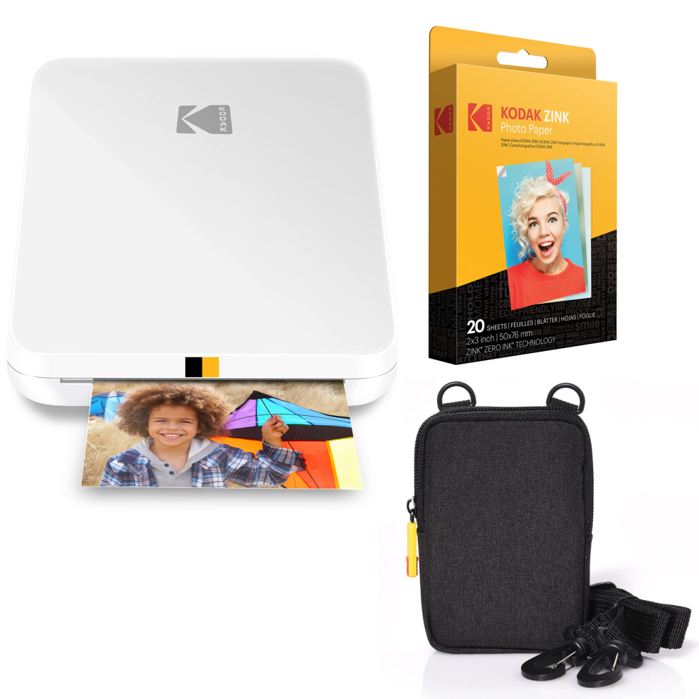 KODAK Step Slim Instant Mobile Photo Printer - Kit: 20 Pack Zink Paper  case White  2x3