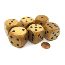 Koplow Games Zestaw 6 duzych, zaokraglonych drewnianych kosci K6 o srednicy 30 mm - drewnianych z czarnymi pestkami