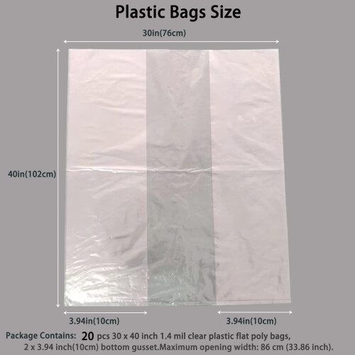 Krodtige 20 Pcs 30 x 40 polegadas Sacos Plásticos Transparentes 1.4 Mil com Fundo + 20 Laços 1