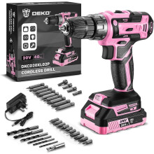 (Pink) Pink Cordless Drill 20V Electric Power Drill Set Tool for Women Drills Cordless with Battery and Charger Drill Driver 20 Volt Drill Driver Kit
