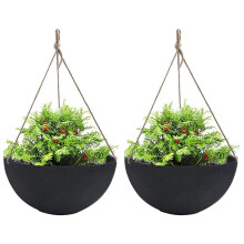 LA JOLIE MUSE Hanging Planters for Outdoor Plants Large Hanging Planter with Drain Holes Black Hanging Flower Pots (13.2 Inch Set of 2)