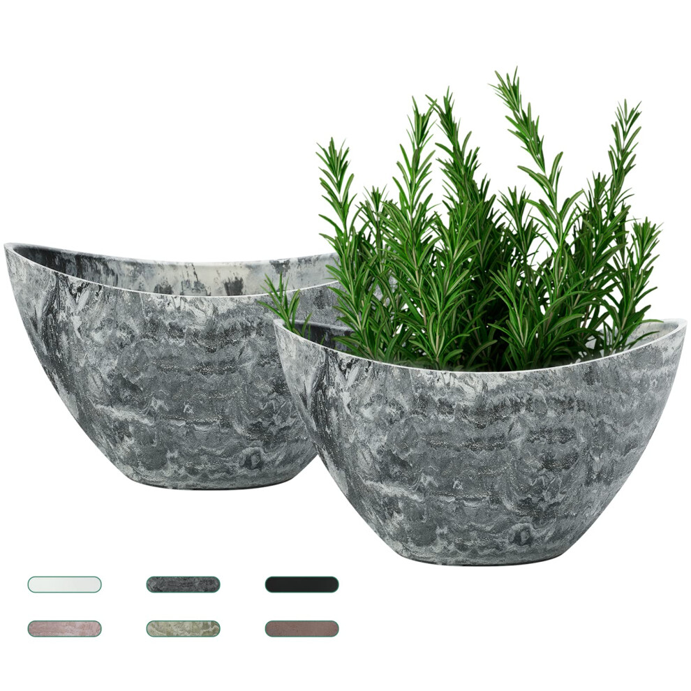 LaDoVita Plant Pots with Drainage Holes  12 Inch Large Planters for Indoor Plants  Plastic Flower Pots Outdoor  2 Pack  Marble Pattern Grey-image-OPC-PFKYVDC-NEW