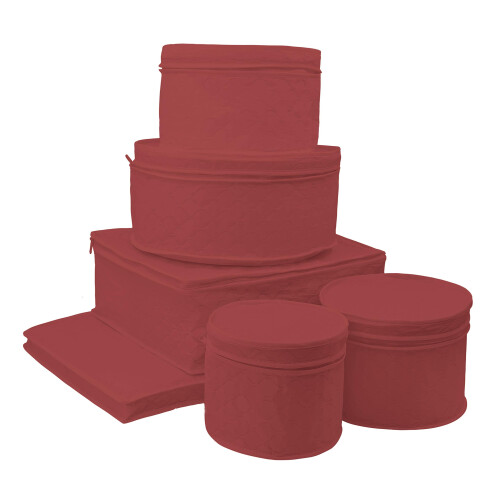 LAMINET 6 Piece Quilted Dinnerware Storage Starter Set - Includes 4 Plate Cases 1 Cup Case & Platter Case - RED