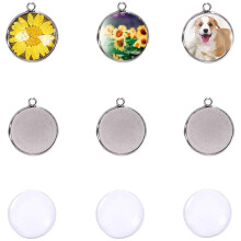 LANBEIDE Silver Pendant Trays for Jewelry Making Kits  40 Pieces Stainless Steel Round Bezel with 40 Pcs Clear Cabochon Dome 25mm / 1 Inch Diameter (T