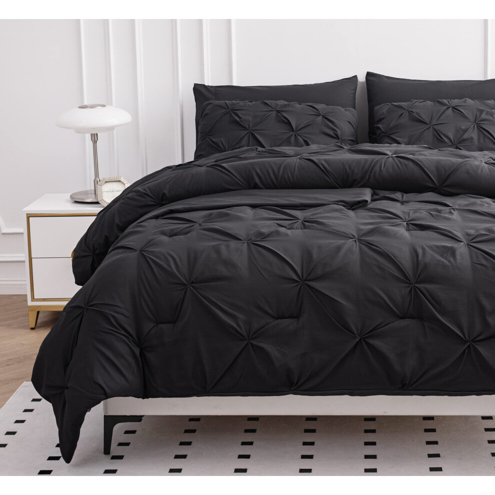 LANE LINEN Parure de lit 7 pi   ces pour lit double, parure de lit douce et pliss   e, avec draps, taies d'oreiller et taies d'oreiller - Gris