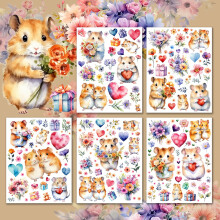 Grote stickerset # Schattige hamsterkoppels Ik hou van je HANATABA Vintage Art Deco-stijl muurstickers voor laptops, vinyl, Valentijnsdag