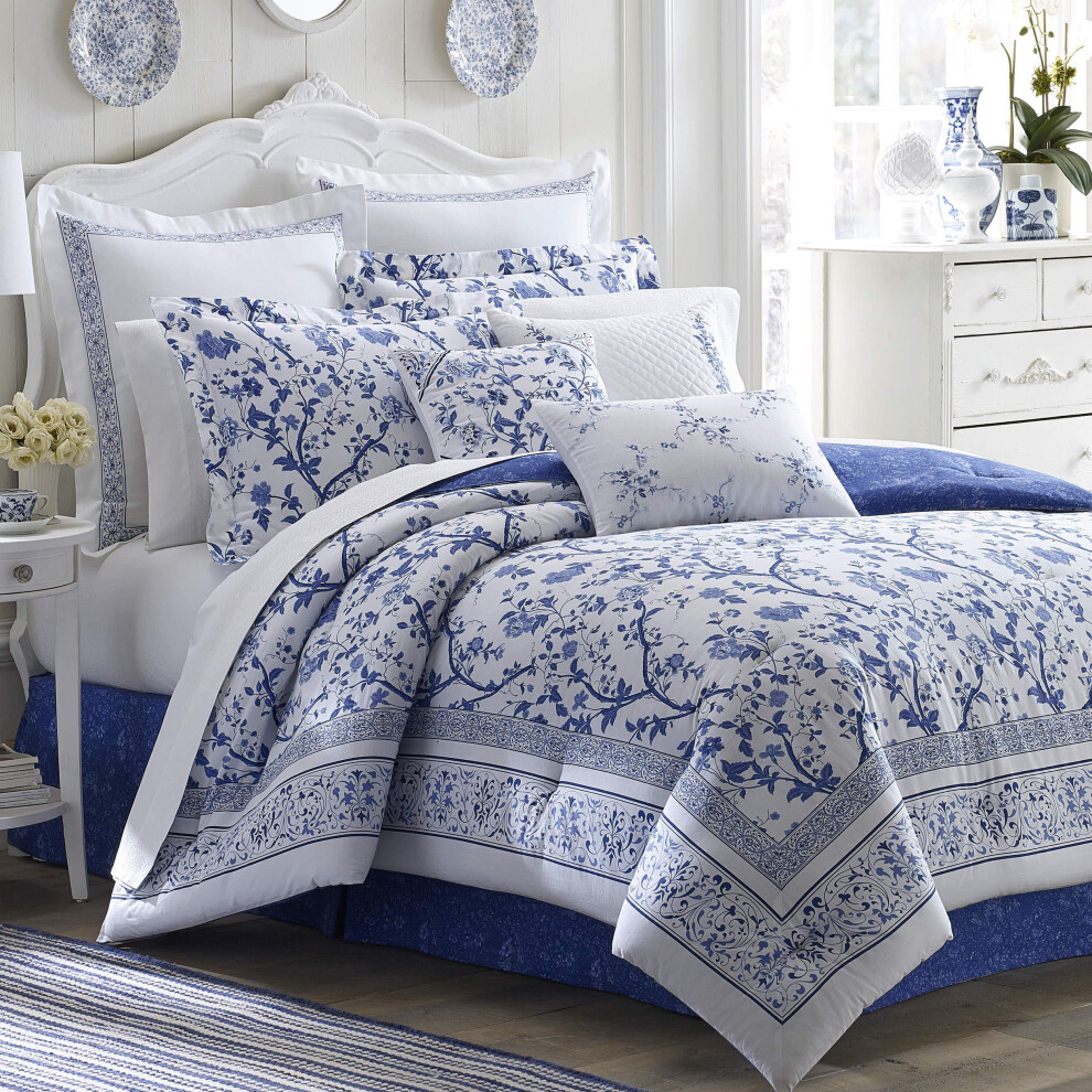 Laura Ashley - King Duvet Cover Set  Reversible Cotton Bedding with Matching Shams  Home Decor for All Seasons (Charlotte Blue  King)