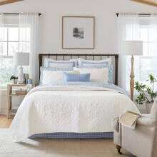 Conjunto de Colcha Laura Ashley Felicity - 100% Algodão, Reversível, Cama King, Branco
