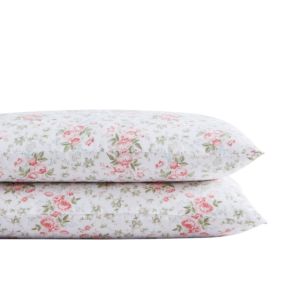 Laura Ashley Home - Parure de lit en satin de coton, taie d'oreiller standard, lisse et infroissable (Lilian Coral, 2 pi   ces)