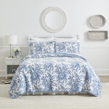 Set de quilt Laura Ashley set lenjerie de bumbac reversibila cu un decor de casa u?oara pentru toate anotimpurile Twin Bedford Delft Blue 3 Count