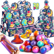 LEASEN 28 Pack Valentijnsdag Cadeaus voor Kinderen, Galaxy Slijm met Groetkaart Doos Stressverlichting Fidget Speelgoed