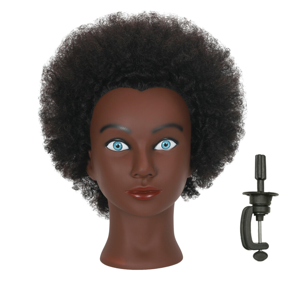 Lecipo Unisex Kinky Curly Real 100% Human Hair Afro Mannequin Head With Stand For Hairdresser Practice Manikin Cosmetology Training Doll Head Braiding Stylin