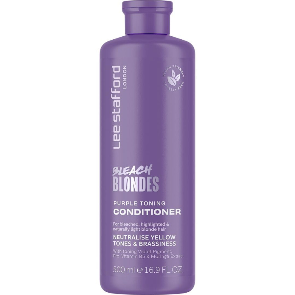 Lee Stafford Purple Toning Conditioner | Bleach Blonde Collection - Neutralize Brass & Yellow Tones  Great for Colored  Silver  & Grey Hair  16.9 FlOz
