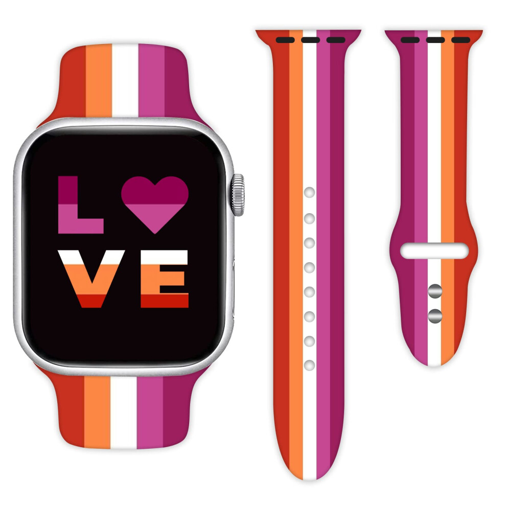 Lesbian Pride Flag Watch Band Compatible With Apple Watch 38Mm 40Mm 41Mm 42Mm 44Mm 45Mm For Women Men Gifts Sport Silicone Wristbands Strap For Iwatch 8387261080050
