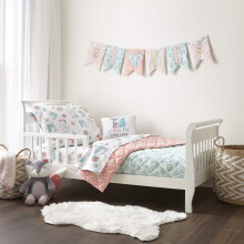 Levtex Baby - Fiona peuterbedset - roze aquawit - bosthema - 5-delige set inclusief omkeerbaar dekbed hoeslaken plat laken kussensloop decoratief kus