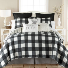 Levtex Home - Set pilota Camden - Cuverna King + Doua paturi de perna King - Buffalo Check in Black and Cream - Dimensiune pilota (106 x 92 in.)