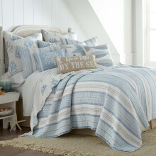 Levtex Home - Set pilota Ipanema - Cuvertura completa/Queen + Doua fe?e de perna standard - Coastal - Taupe albastru ?i crem - Dimensiune pilota