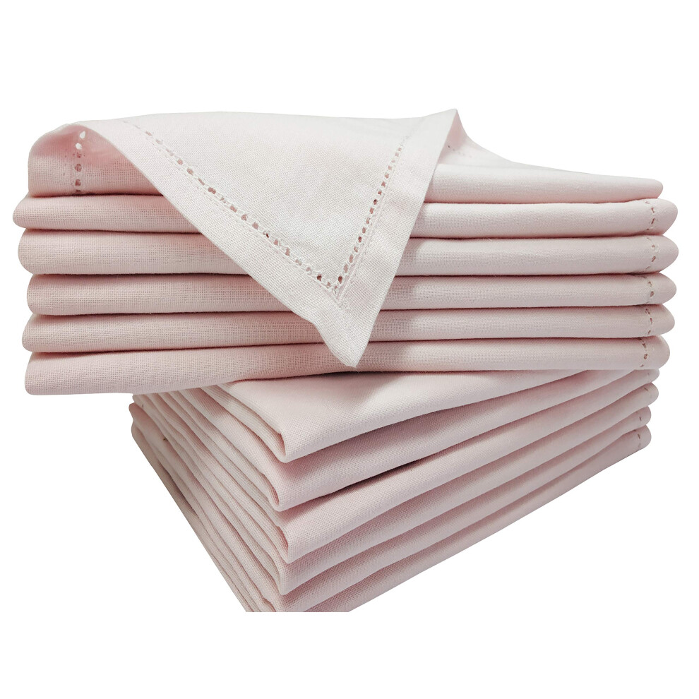 Lot de 12 serviettes de table en coton Linen Clubs avec d   tails ajour   s - 20 x 20 rose p   le