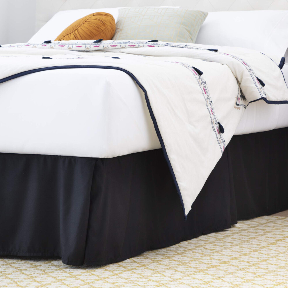 Linenspa 14 Inch Wrinkle and Fade Resistant-Machine Washable-Easy Use Pleated Microfiber Bed Skirt Full Black