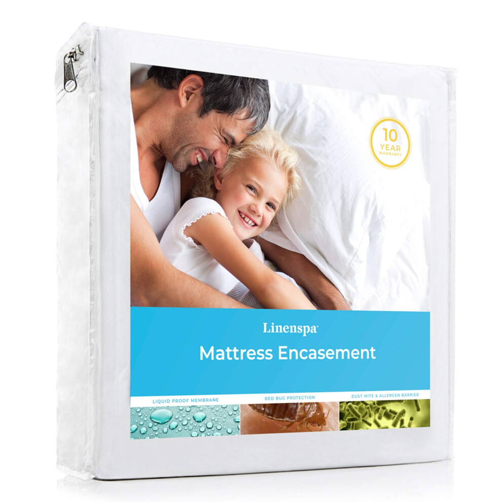 Linenspa Zippered Mattress Encasement - Waterproof & Bed Bug Proof - Premium Noiseless & Absorbent Cover - Dorm Room Essentials - Twin XL  White