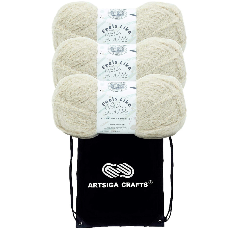 Lion Brand Feels Like Bliss Sand Dollar 153-099 (3-Skeins - Same Dye Lot) Chunky Bulky #5 Nylon Yarn for Crocheting and Knitting - Bundle with 1 Artsi