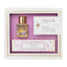 Lollia Relax Fragrance Story Gift Set - .16 fl. oz. Eau de Parfum & .33 oz. Petite Treat Handcreme - Lavender & Honey - Shea Butter Hand Cream for Wom