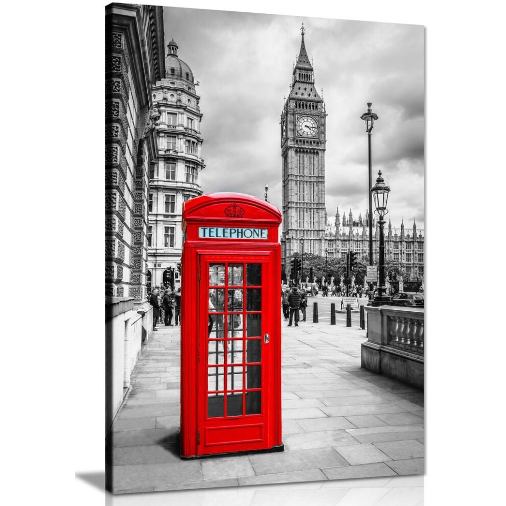 Panther Print Stampa Artistica Da Parete Su Tela, Motivo: Cabina Telefonica Rossa Di Londra, 45 X 30 Cm-image