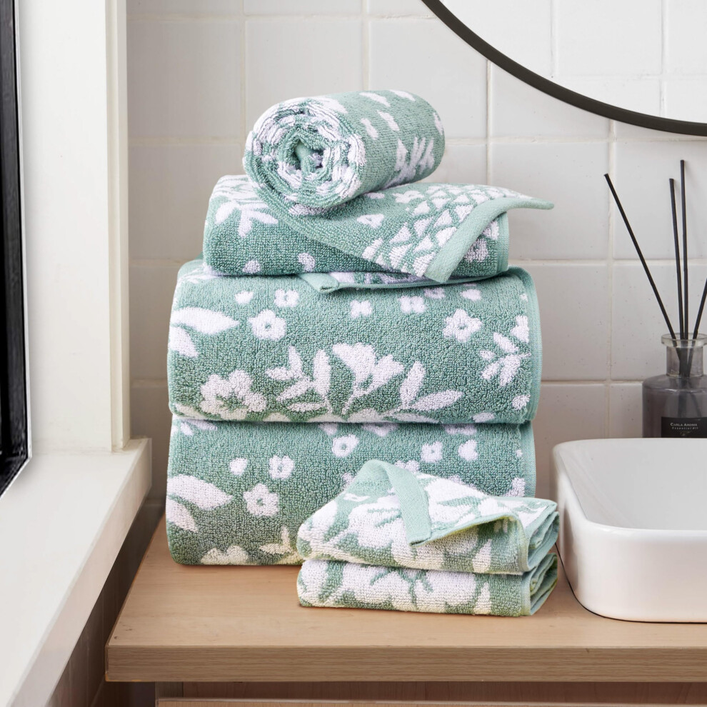 Lucky Folk Kwiatowy 6 -Czesciowy Zestaw Recznikw Kapielowych - (2) Reczniki Kapielowe (2) Reczniki Reczne I (2) Washcloths - Green Green Premium-image