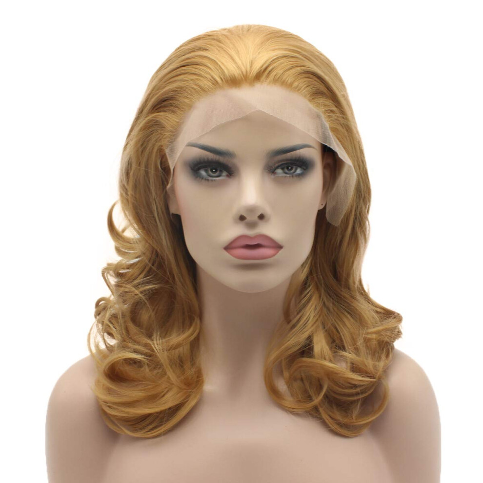 Lushy Wino Unisex Lushy Stylish Medium Length 16Inch Honey Blonde Wig Heat Friendly Heavy Density Synthetic Lace Front Wig