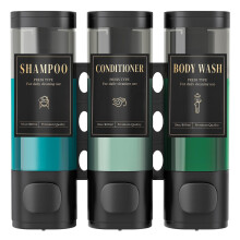 Luxspire Shampoo and Conditioner Dispenser No Drill Wall Mounted Shower Soap Dispenser 3 Chamber with Waterproof Labels Easy Refill Soap Dispenser f